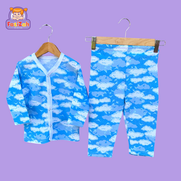 Kids Summer Cotton Night Suits Unisex (Blue Clouds)