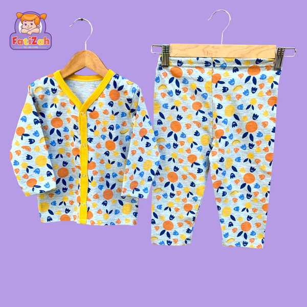 Kids Summer Cotton Night Suits Unisex (Grey Orange)