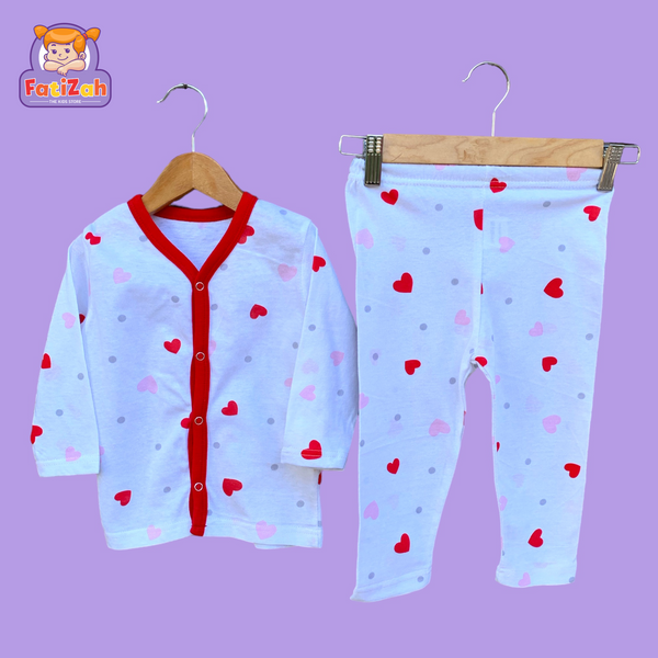 Kids Summer Cotton Night Suits Unisex (Red Heart)