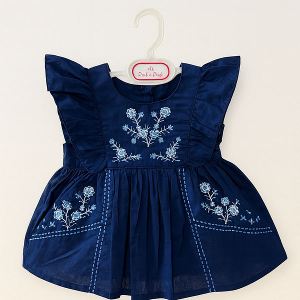 Soft Navy Floral Baby Girl Frok